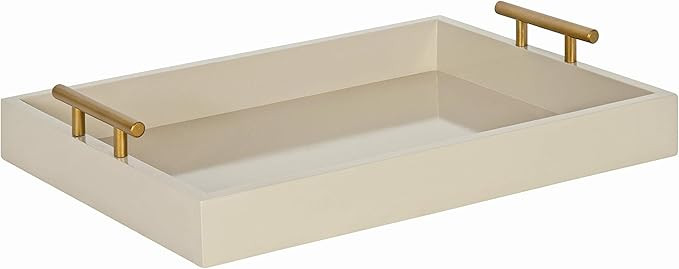 Kate and Laurel Lipton Mid Century Modern Decorative Wood Tray with Brushed Gold Metal Handles, S... | Amazon (US)