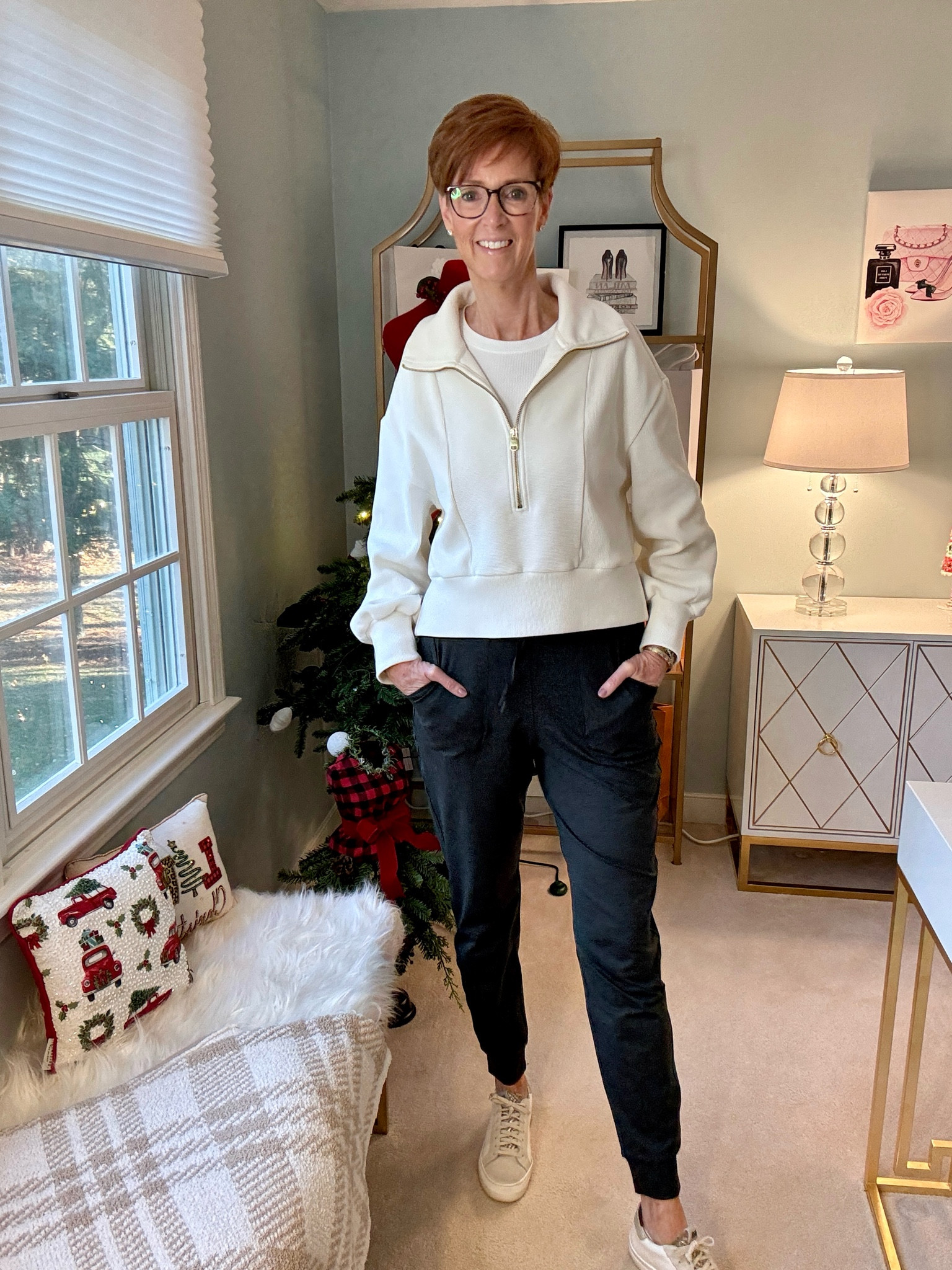 Hi! For reference, I am 55 years old, I am 6’1”. I have a 35” inseam. I wear a small or medium in most tops, an 8 or a 10 in most bottoms, an 8 in most dresses, and a size 9 shoe. 

This top is from Varley size Medium. These Spanx pants are size Medium Tall. The tee is from Amazon and a medium. 

Make sure to subscribe to my newsletter found in my bio so you don’t miss on out on my must have favorites! And download the LTK app, follow my LTK shop, and favorite this post or your favorite items to get notified when they go on sale!

Over 50 fashion, tall fashion, workwear, everyday outfits, timeless outfits, Classic Outfits, travel outfit, comfy outfit, joggers, quarter zip, 

#LTKTravel #LTKStyleTip #LTKOver40
