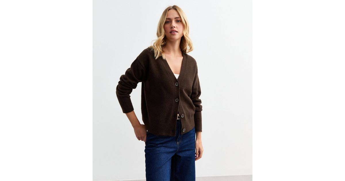 Dark Brown Button Knit Cardigan  | New Look | New Look (UK)