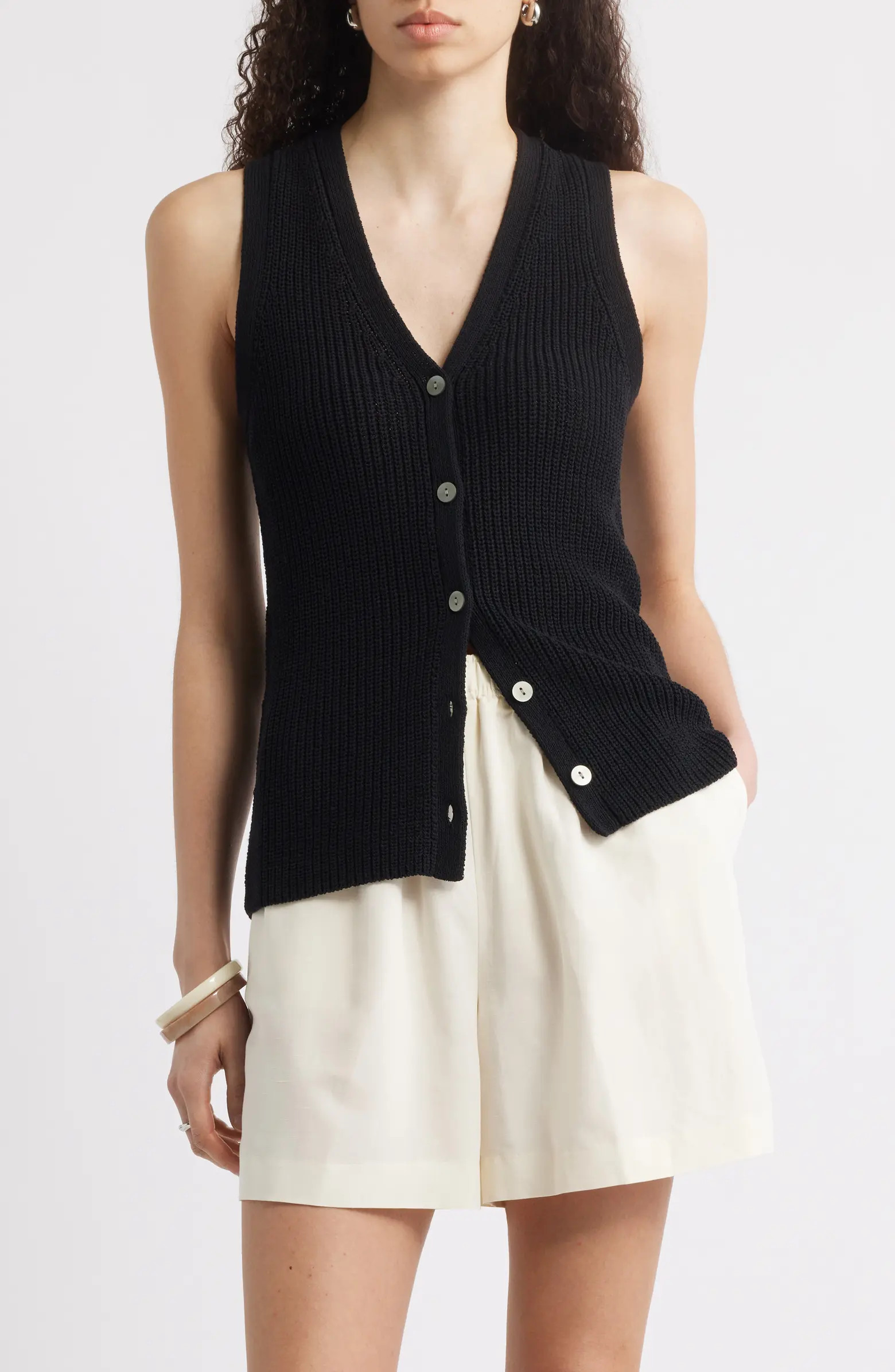 Button Front Cotton Blend Sweater Vest | Nordstrom