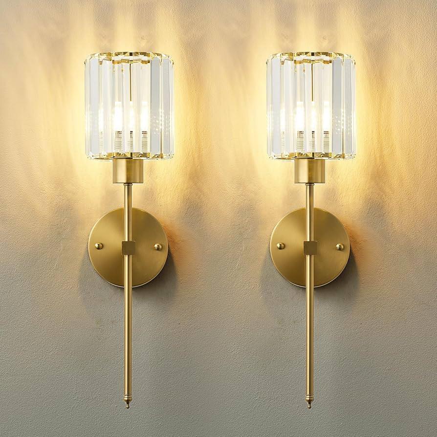 Hardwired Crystal Wall Sconces Set of Two - Dimmable Wall Light Fixtures 3000K, Warm White, for H... | Amazon (US)