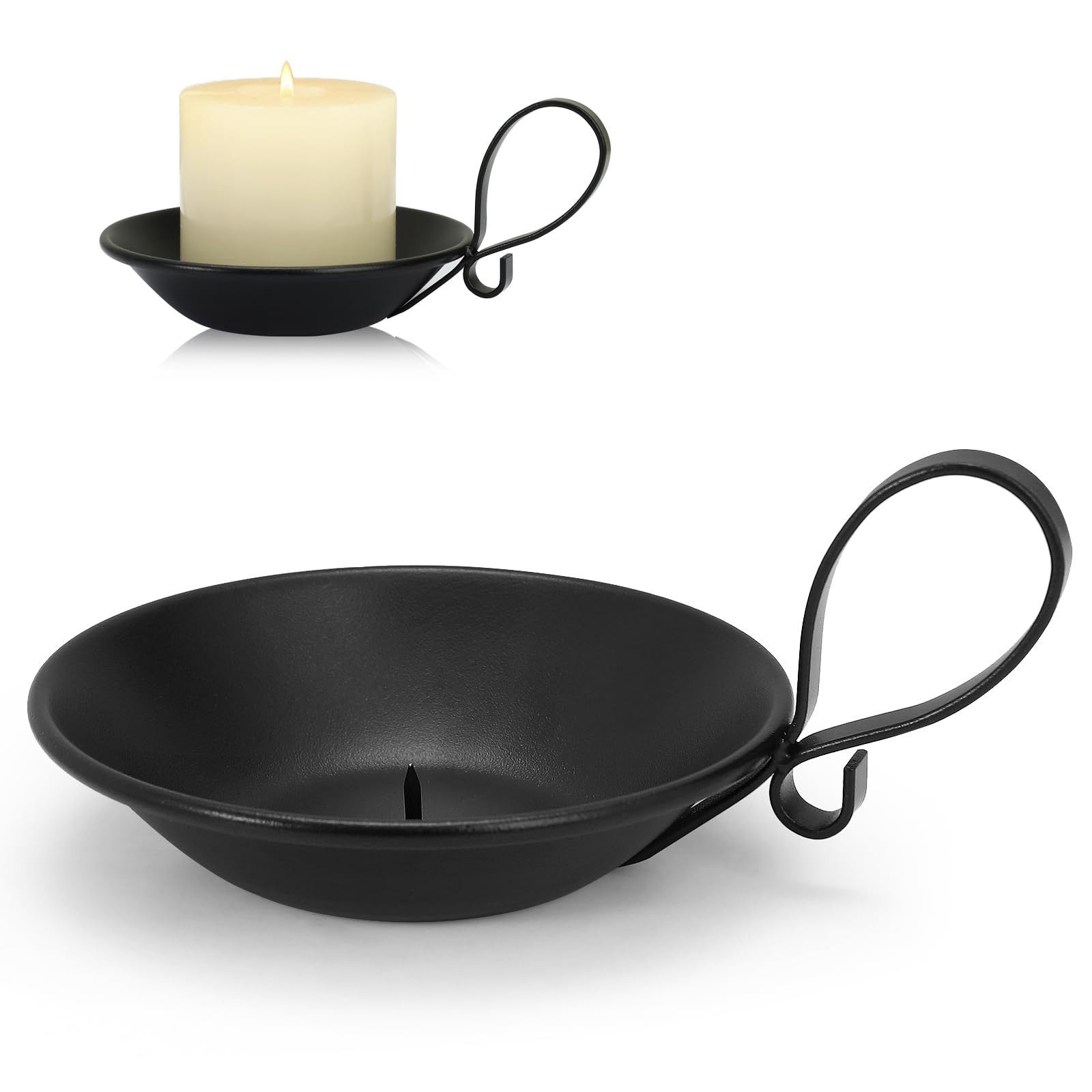 Matte Black Iron Candle Holder with Handle, Iron Pillar Candle Holders with Safety Spike for Pill... | Amazon (US)