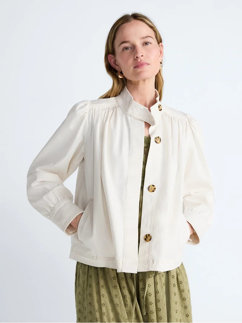 Scoop Women’s Cropped Ruched Jacket, Sizes XS-XXL - Walmart.com | Walmart (US)