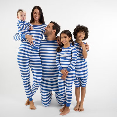 Leveret Kids Footed Cotton Matching Family Pajamas Striped Blue & White 4 | Target