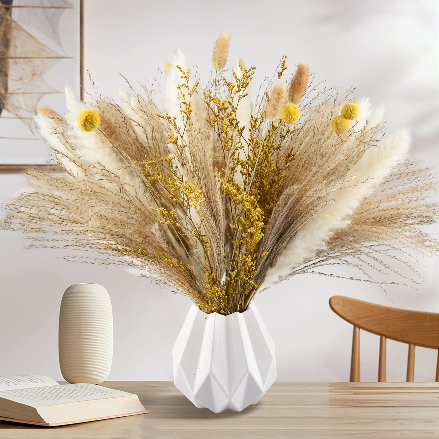 Dried Pampas Grass Decor 65pcs, Fluffy Dried Flowers & White Pampas & Natural Reed Grass & Bunny Tai | Amazon (US)