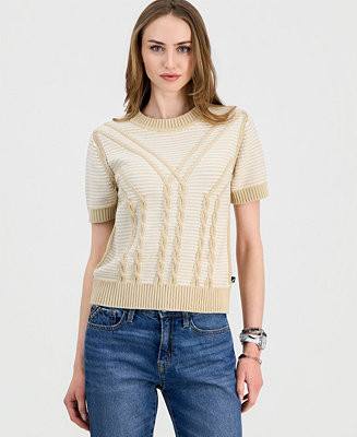 Jeans Women's Short-Sleeve Traveling Cable-Knit Sweater | Macy's