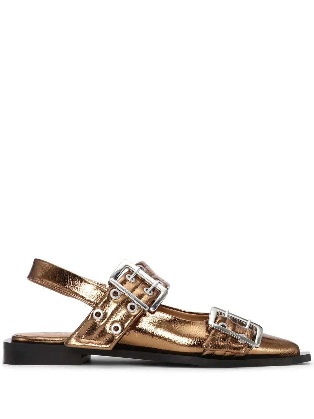 GANNI Metallic Feminine Ballerina Shoes | Brown | FARFETCH | Farfetch Global