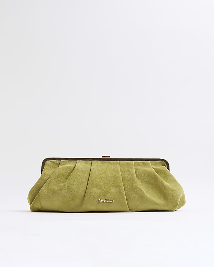 Green Faux Suede Oversized Clutch | River Island UK & IE