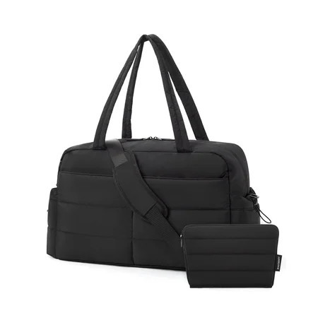BAGSMART Travel Duffle Bag Gym Bag for Women, 31L Puffer Tote Bag Quilted Laptop Carry on, Weekender Overnight Bag Organizer Duffel Bag for Travel, Black | Walmart (US)