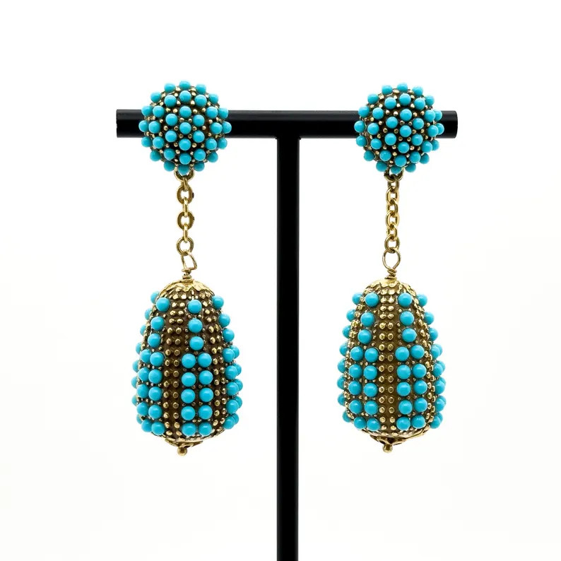 Vintage Deco Earrings, Art Deco Earrings, Hot Air Balloon Earrings, Blue Earrings, Tribal Earring... | Etsy (US)