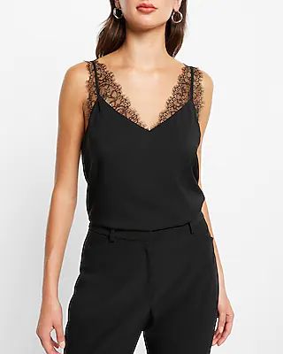 Satin Lace Strap V-Neck Cami | Express