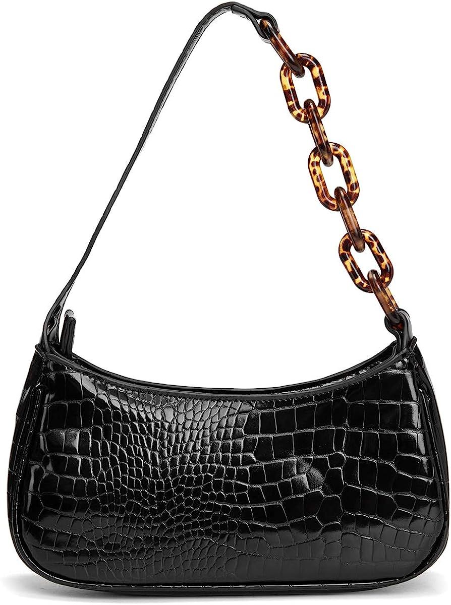 Stylish Small Shoulder bag Vegan Leather Crocodile Purse Classic Clutch Tote Handbag | Amazon (US)