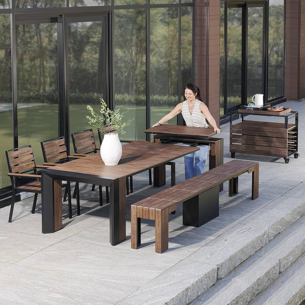 Transformer Table Outdoor Patio Furniture Set for 4 to 12, Expandable Outdoor Table and Chairs Se... | Amazon (US)