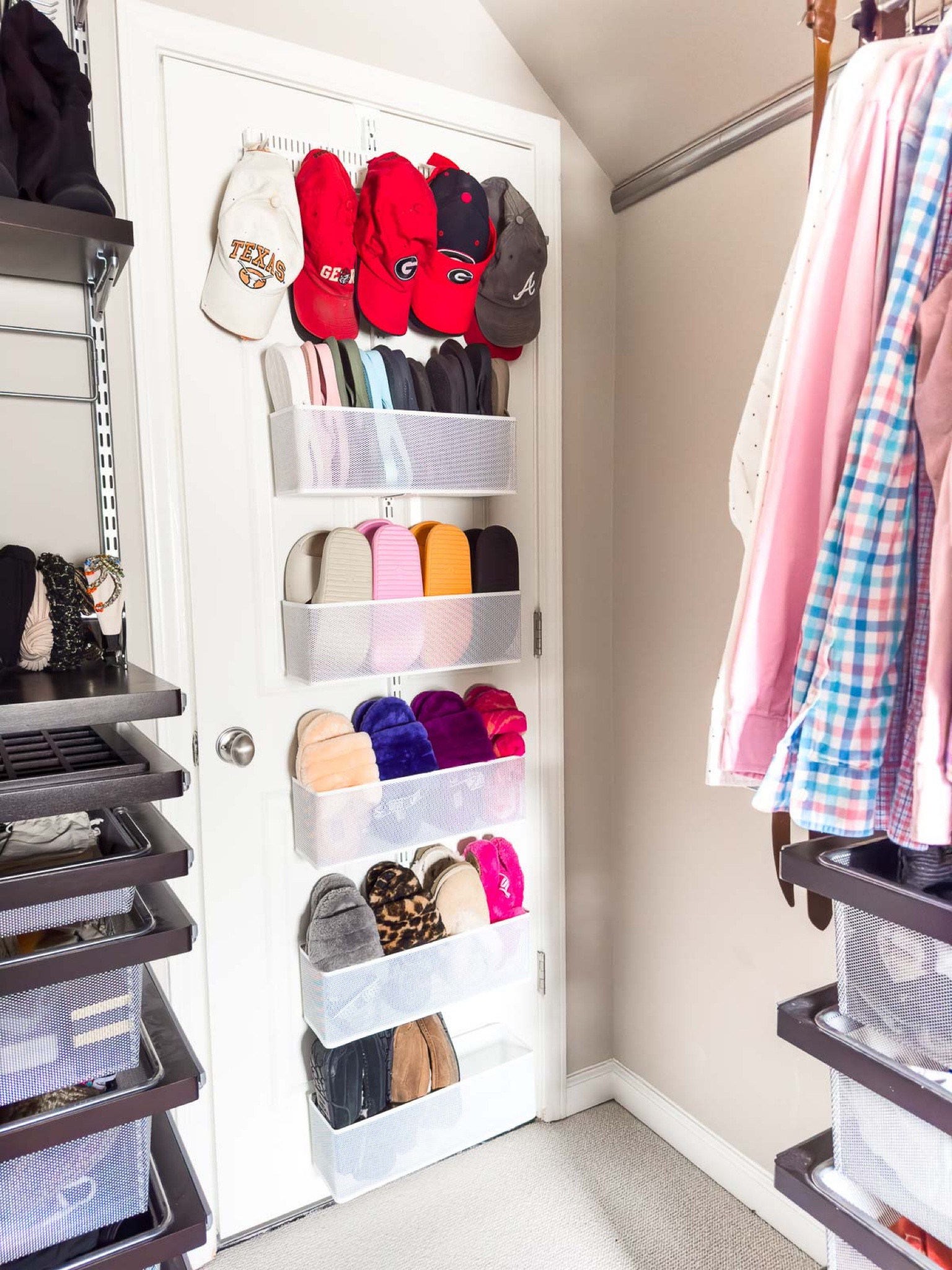 I recently added this over the door Elfa system to our closet and it’s the perfect solution to store casual flip flops, slippers and hats to free up other space in the closet. Plus all components are currently 30% off! home storage home organization closet organization closet storage shoe storage hat storage 

#LTKstyletip #LTKhome #LTKsalealert