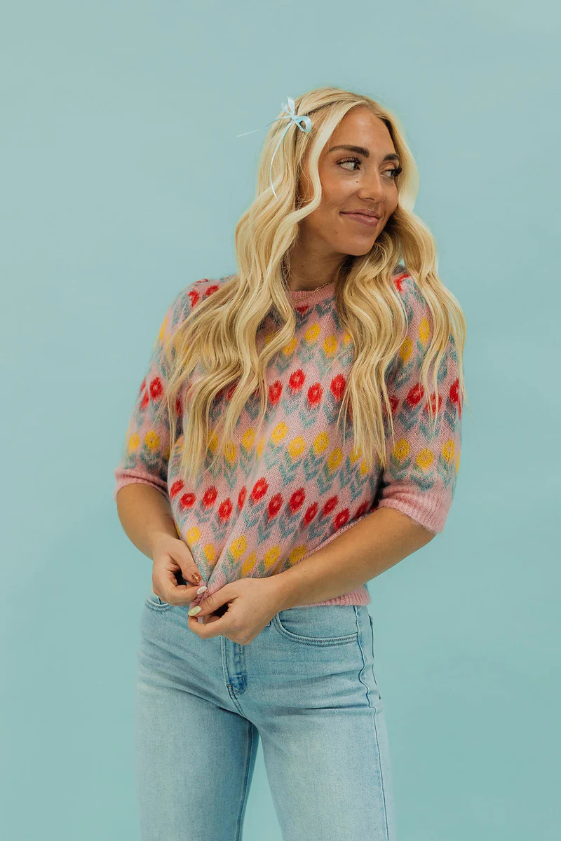 Kaylee Sweater-Pink Multi | Love Olive Co