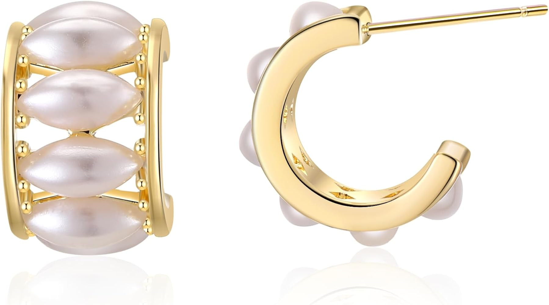 14K Gold Plated Hoop Earrings for Women, Dainty Lightweight Zirconia CZ Pearl Hoop Earrings Huggi... | Amazon (US)