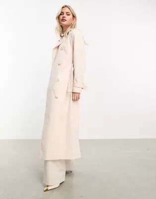 Forever New belted maxi trench maxi coat in soft cream | ASOS (Global)