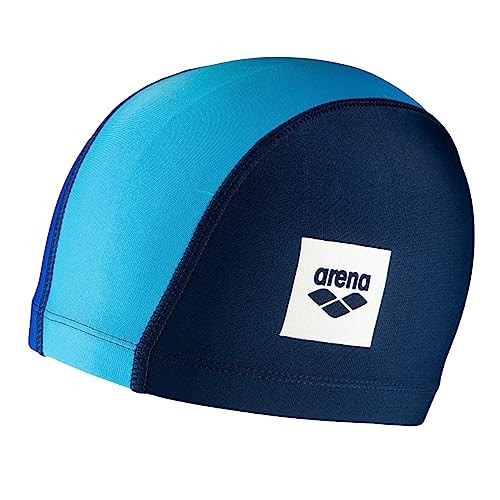 Arena Unisex Junior Unix II Lycra Swim Cap for Boys and Girls Ages 6 to 12 Lightweight Stretch Fabric Kids’ Pool Bathing Cap, One Size, Navy/Blue/Lightblue | Amazon (US)