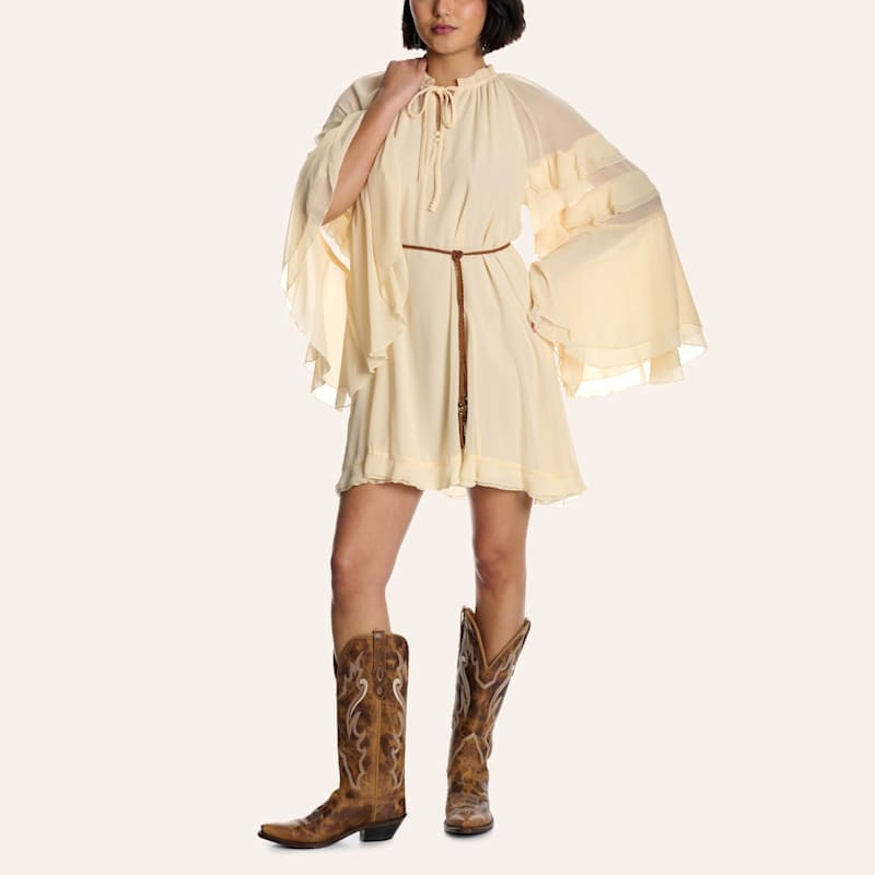 Blue B Women's Cream Ruffle Bell Sleeve Mini Dress | Cavender's