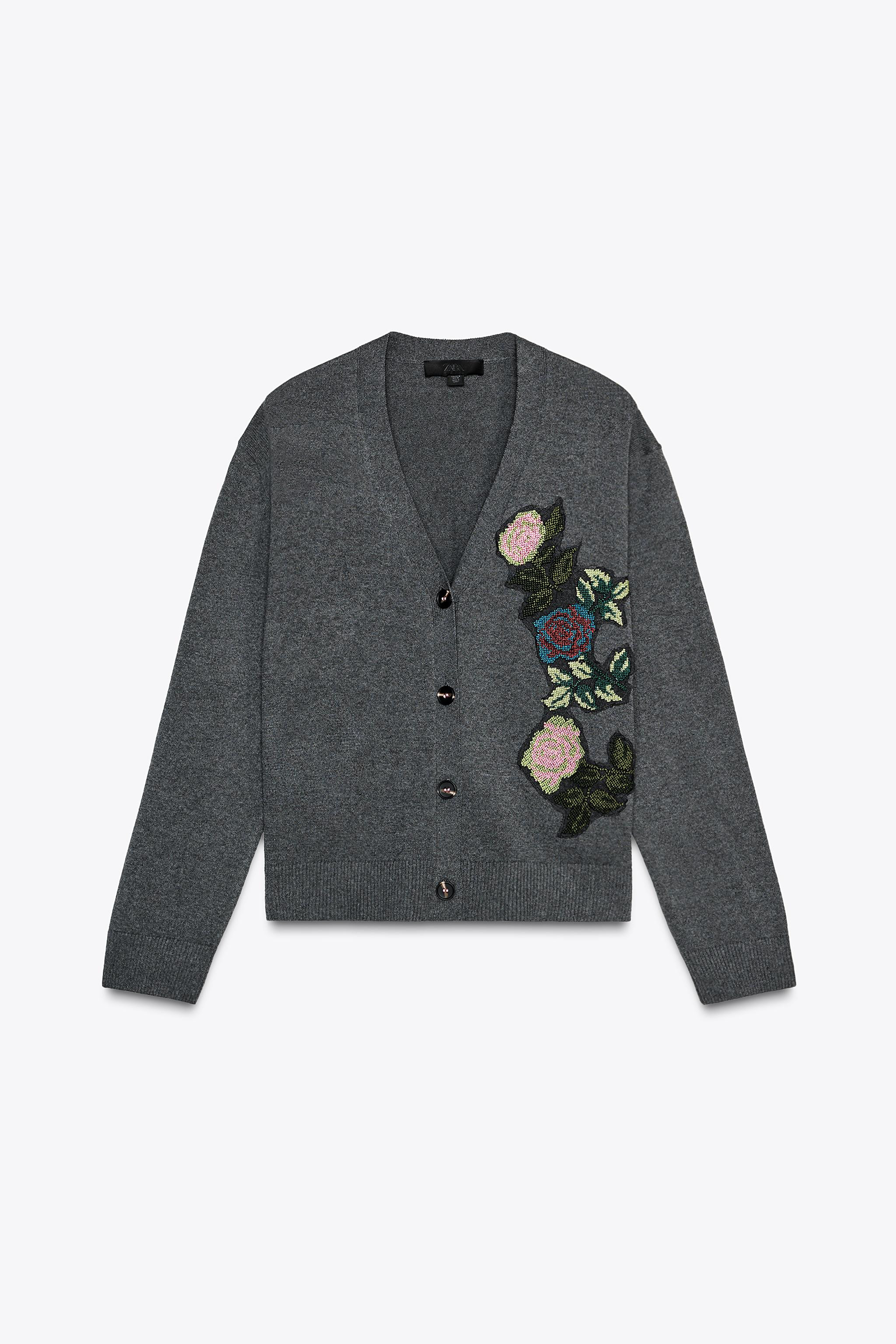 FLORAL EMBROIDERY KNIT CARDIGAN | Zara US