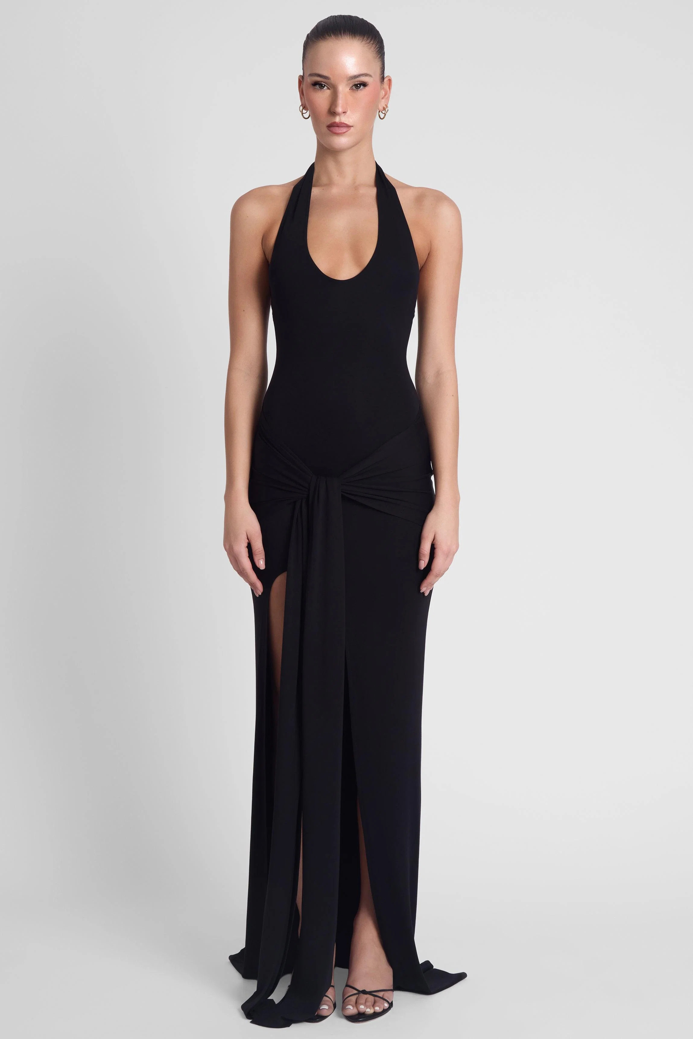 Heaven Halter Jersey Knot Maxi Dress - Black | LEAU (US)