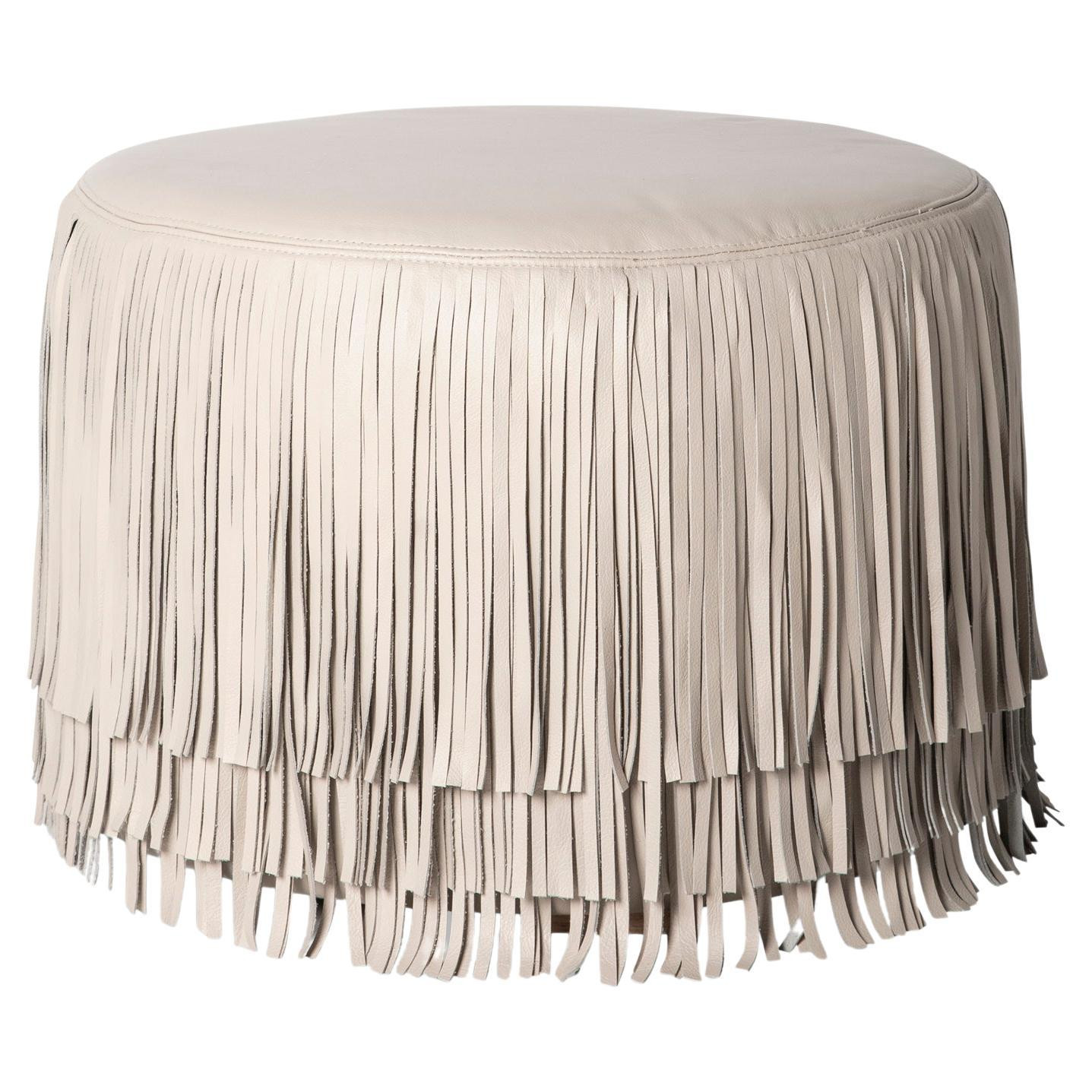 Ndidi Ottoman in Cream-Stone Leather | 1stDibs