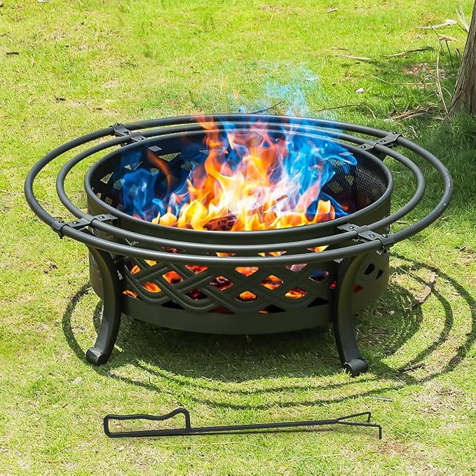 36 Inch Fire Pit with 2 Loops,Crossweave Wood Burning Fire Pits for Outside,with Spark Screen,Fir... | Amazon (US)