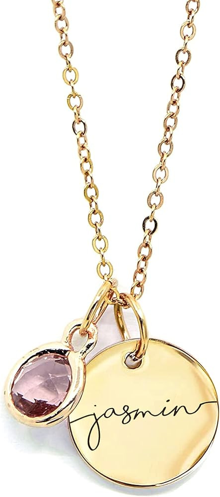 Personalized Name Necklace with Birthstone | Custom Engraved Gold Pendant for Women | Dainty Tarn... | Amazon (US)