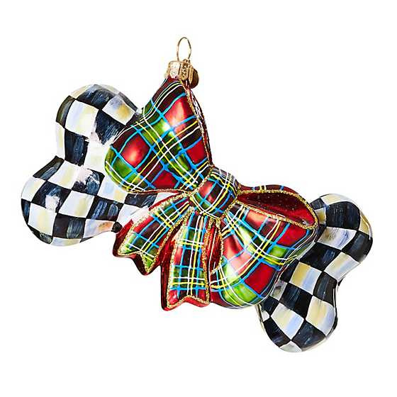 Courtly Check Dog Bone Glass Ornament | MacKenzie-Childs