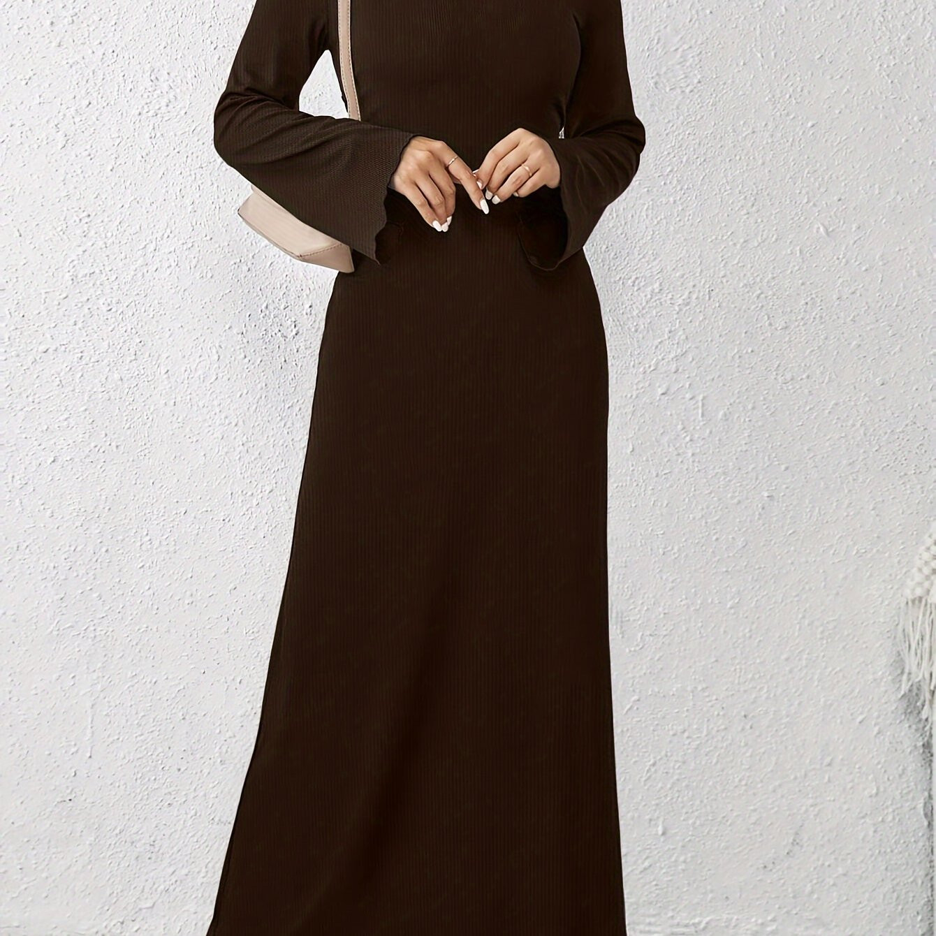 solid color crew neck dress elegant tie back long sleeve - Temu Canada | Temu Affiliate Program