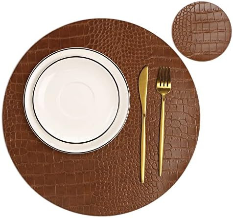 Round Leather Placemats for Round Tables Set of 8, Brown Table Place Mats and Coasters, Washable ... | Amazon (US)