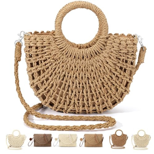 Gocvo Straw Clutch Purses for Women Woven Straw Beach Sea Handbag Tote Bags for Summer,B-Khaik | Amazon (US)