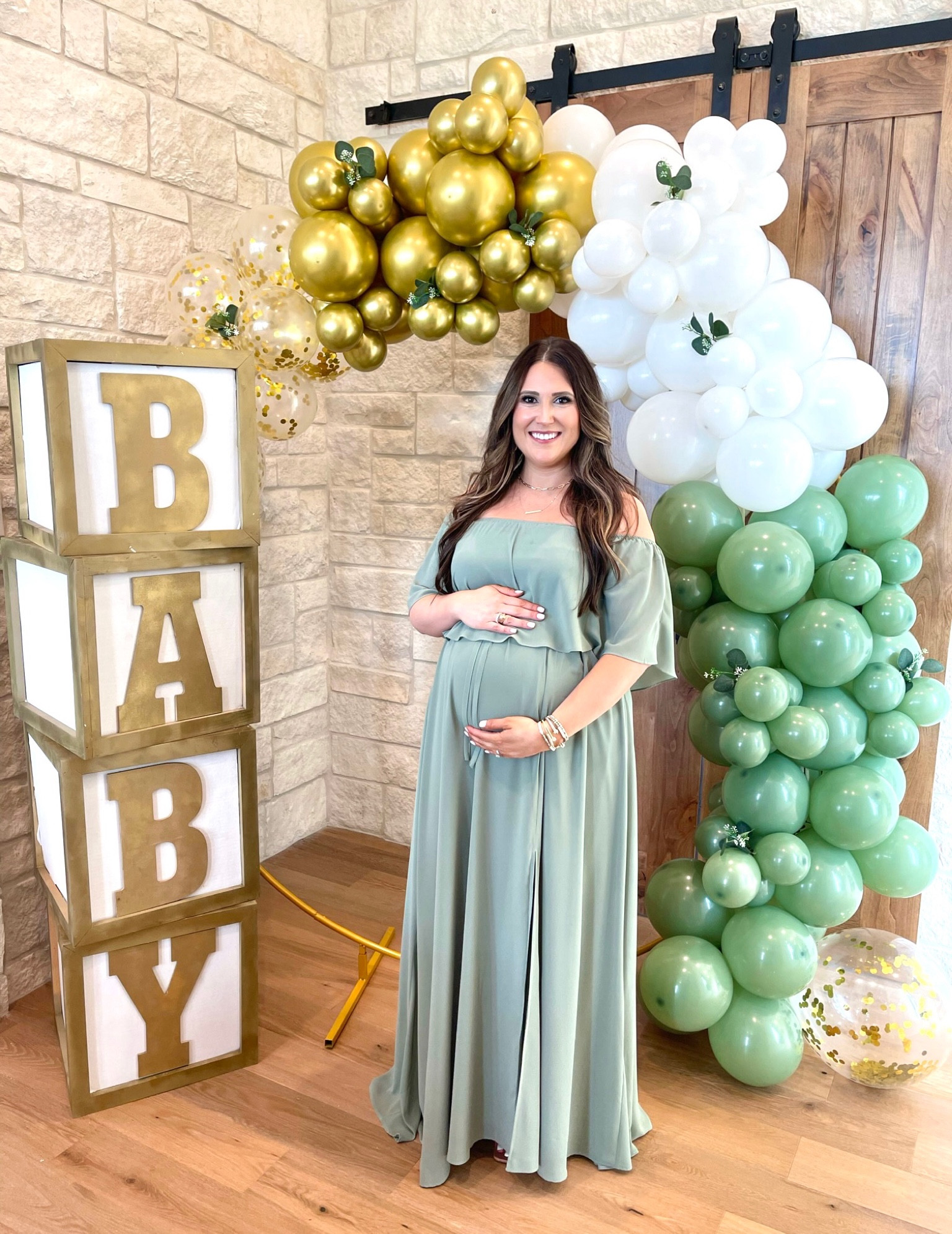 Sage green baby shower dress from Pink Blush Maternity. Use my code “amylynbeauty25” to receive 25% off your purchase! 🎉 (I’m wearing a size medium and normally a 10) 

Maternity, Maternity Dress, Baby Shower,  Baby shower Dress, sage green dress, flowy dress, off the shoulder dress 

#LTKcurves #LTKbump #LTKstyletip