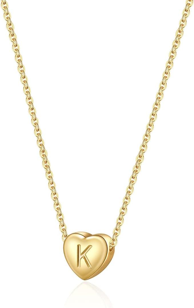 Sunique Dainty Initial Heart Necklace for Women 14K Gold Plated Letters A-Z Alphabet Heart Pendan... | Amazon (US)