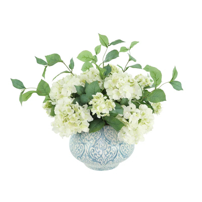 Hydrangea Arrangement in Vase | Wayfair North America