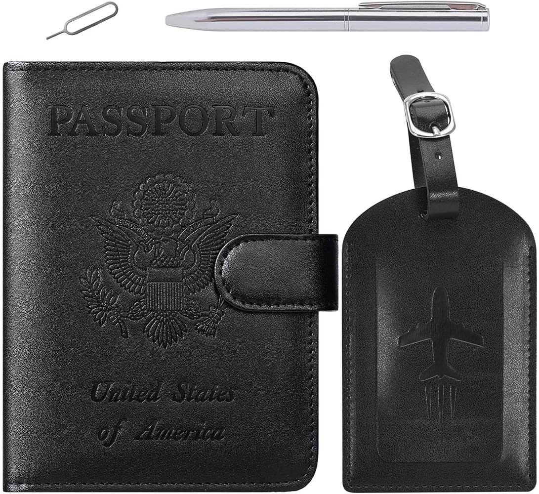 Passport Holder With Luggage Tag Cover Wallet RFID Blocking Leather Case Travel Essentials Access... | Amazon (US)