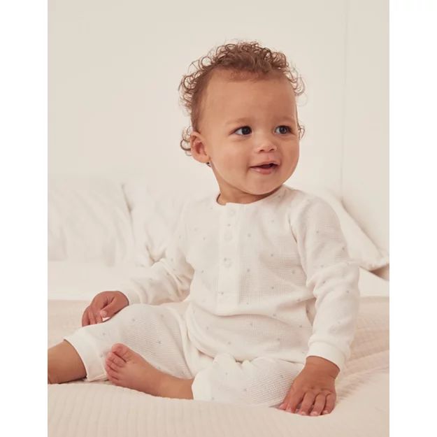 Organic Cotton Star Waffle Henley Sleepsuit (0–24mths) | The White Company UK & ROW