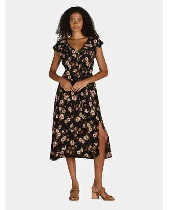 Time and Tru Women's and Women's Plus Ruffle Neck Midi Dress, Sizes XS-4X - Walmart.com | Walmart (US)
