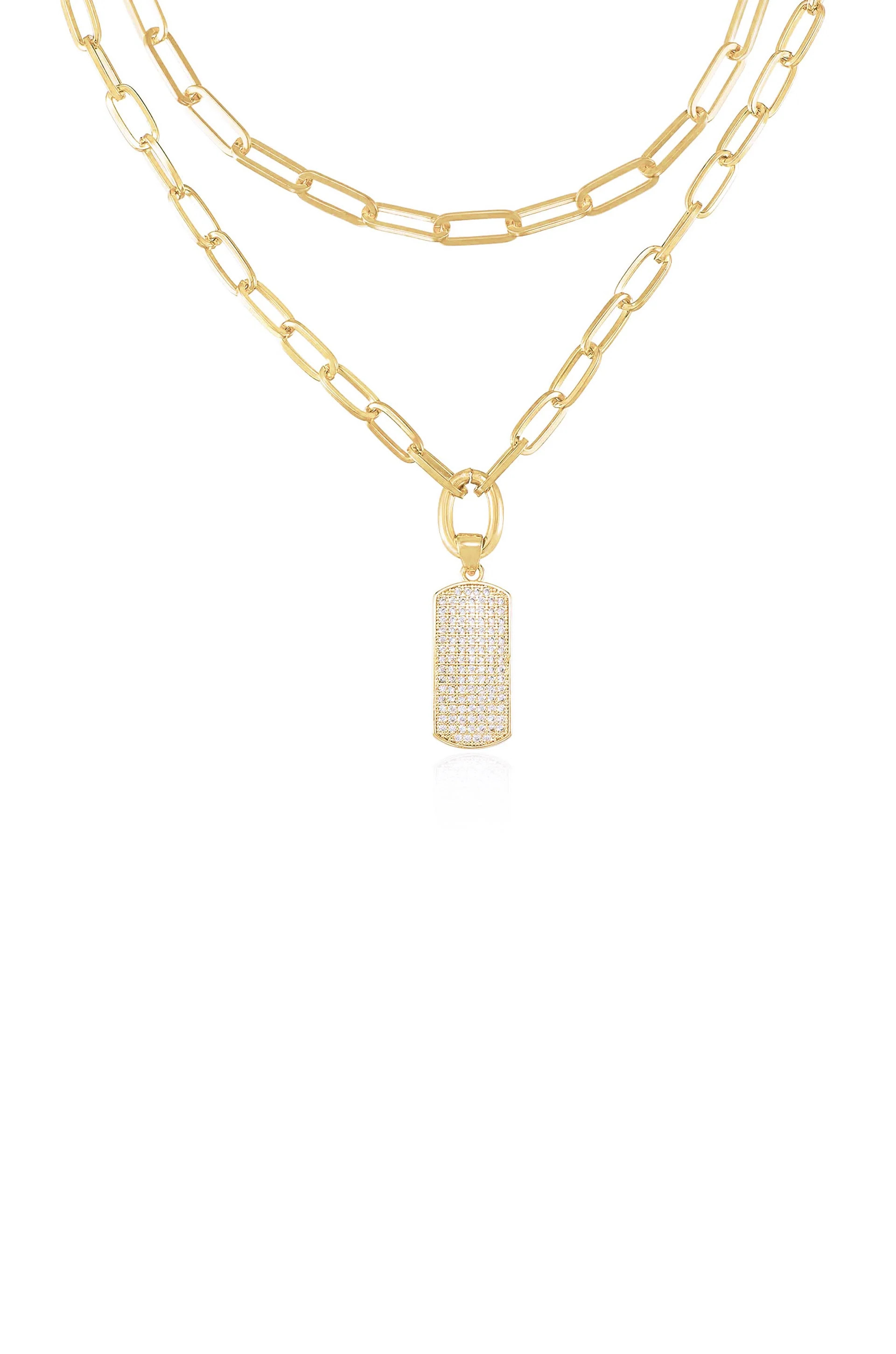 Linked Up Crystal Pendant Layered Necklace Set | Ettika