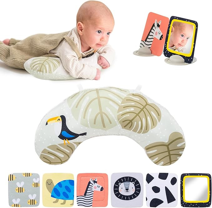 Taf Toys Tummy Time Set with Ergonomic Pillow, Double-Sided High Contrast Black & White Flash Car... | Amazon (US)