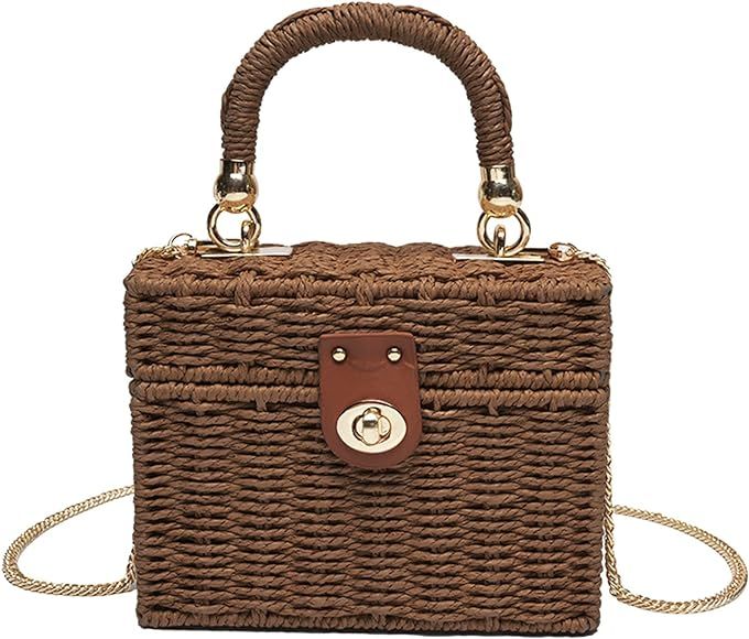 Women's Straw Bag Vintage Basket Purse Summer Beach Handbag Rattan Crossbody Bag Casual Vacation | Amazon (US)