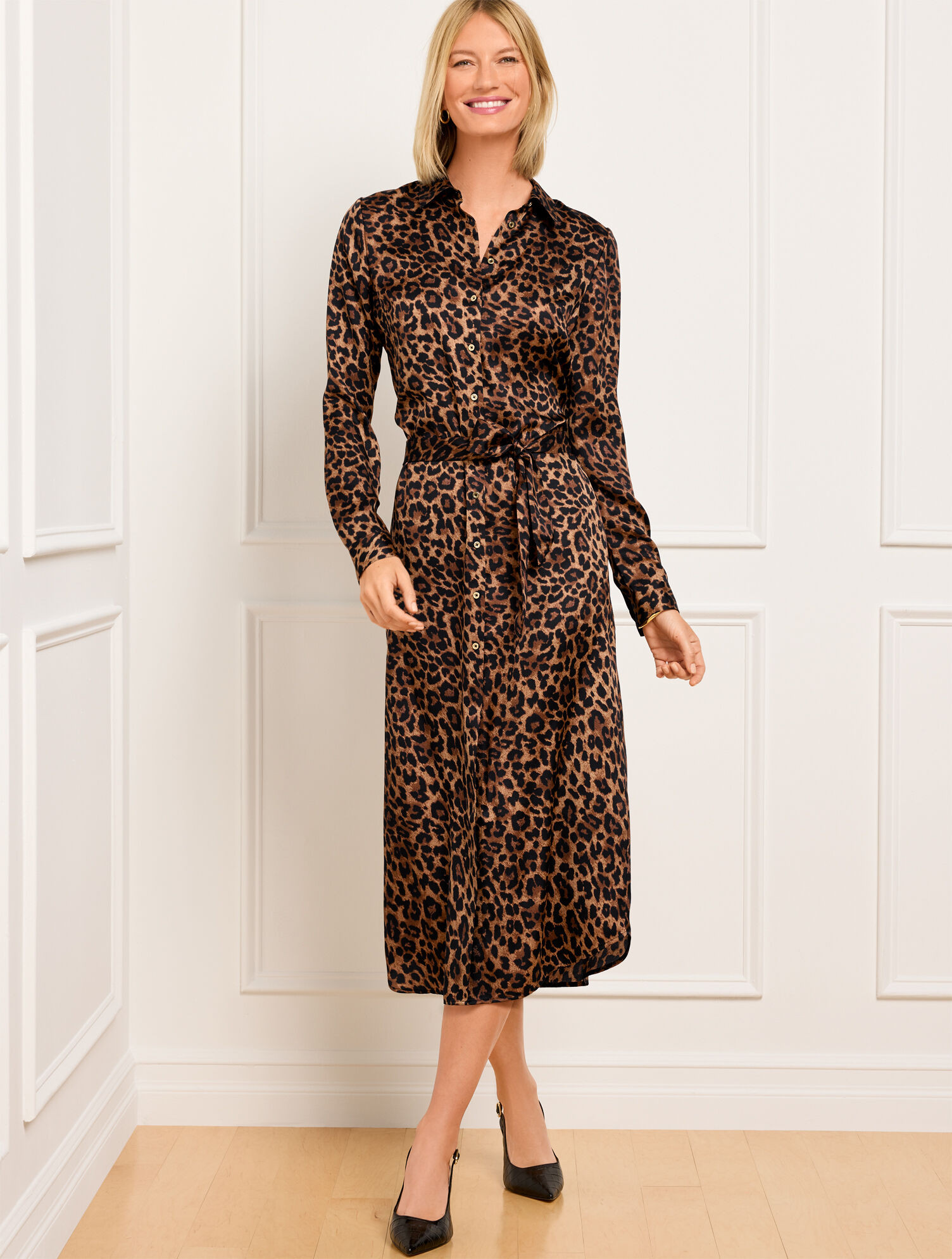 Tie Waist Shirtdress - Leopard | Talbots