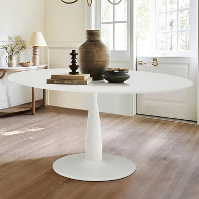 Harris 59'' Artificial Top White Oval Dining Table With  Pedestal Base in White-The Pop Maison | Target