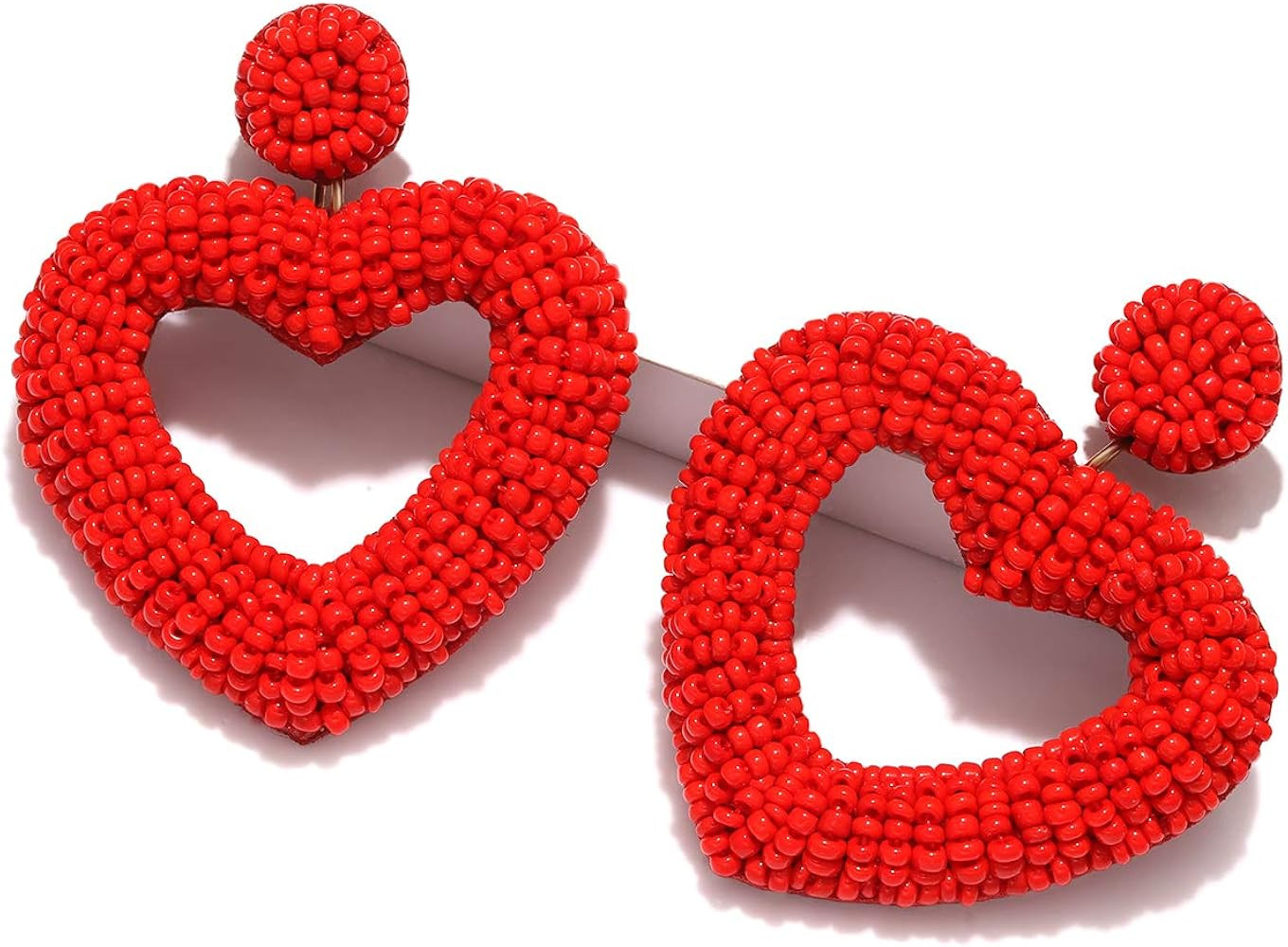 Beaded Drop Earrings Handmade Seed Bead Heart Hoop Dangle Earrings Bohemia Statement Earring Stud... | Amazon (US)