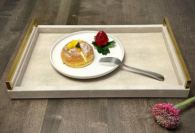 WV 17.8 * 11.8 “ Ivory Shagreen Large Serving Tray, Faux Leather Home Decorative Tray, Coffee T... | Amazon (US)