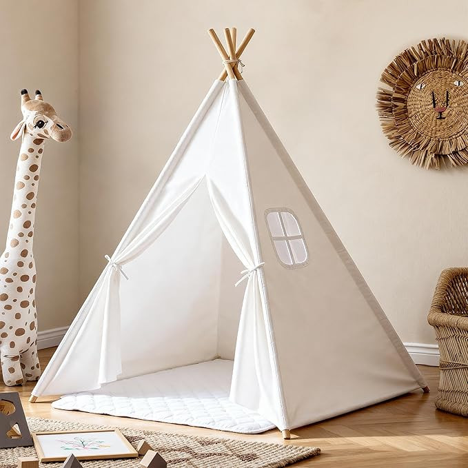 Sumbababy Teepee Tent for Kids Indoor - Natural Canvas Kids Play Tent - Washable Tipi Sleepover T... | Amazon (US)