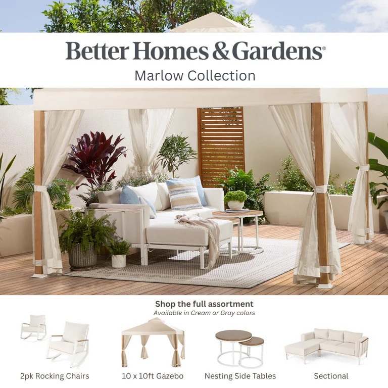 Better Homes & Gardens Marlow Outdoor 2pk Patio Rocking Chairs, White Frame/Cream Cushion | Walmart (US)