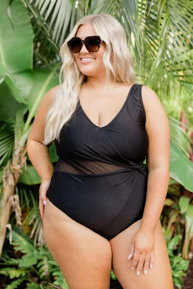 Time To Travel Black Mesh Cut Out One Piece Swimsuit | Pink Lily