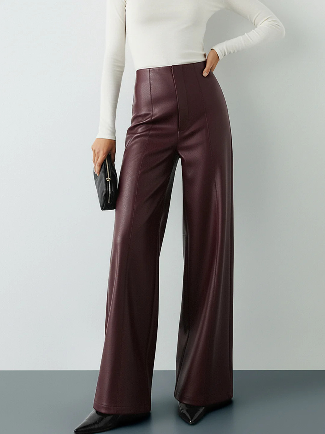 High-Wist PU Leather Wide-Leg Pants | Commense
