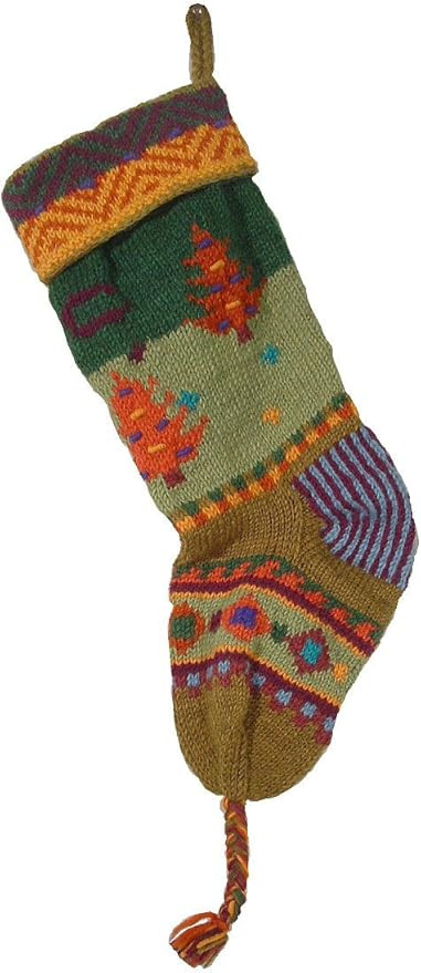 Old Fashioned, Keepsake Quality Handknit Wool Christmas Stockings (Christmas Trees - Green) | Amazon (US)